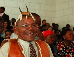 Bushmen leader Roy Sesana hears the verdict in court on Wednesday